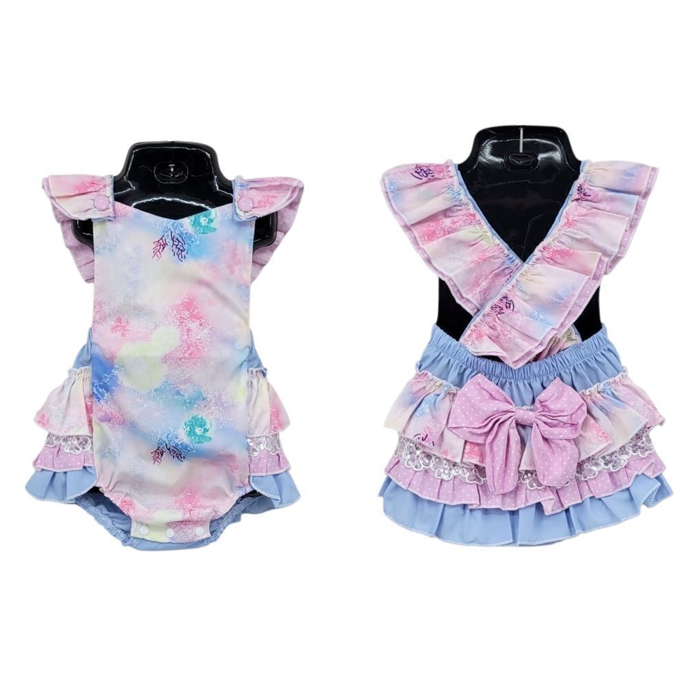 Samgami Romper Pastel Tie-Dye Baby Romper Ruffled Butt Bubble Pastel Lace
